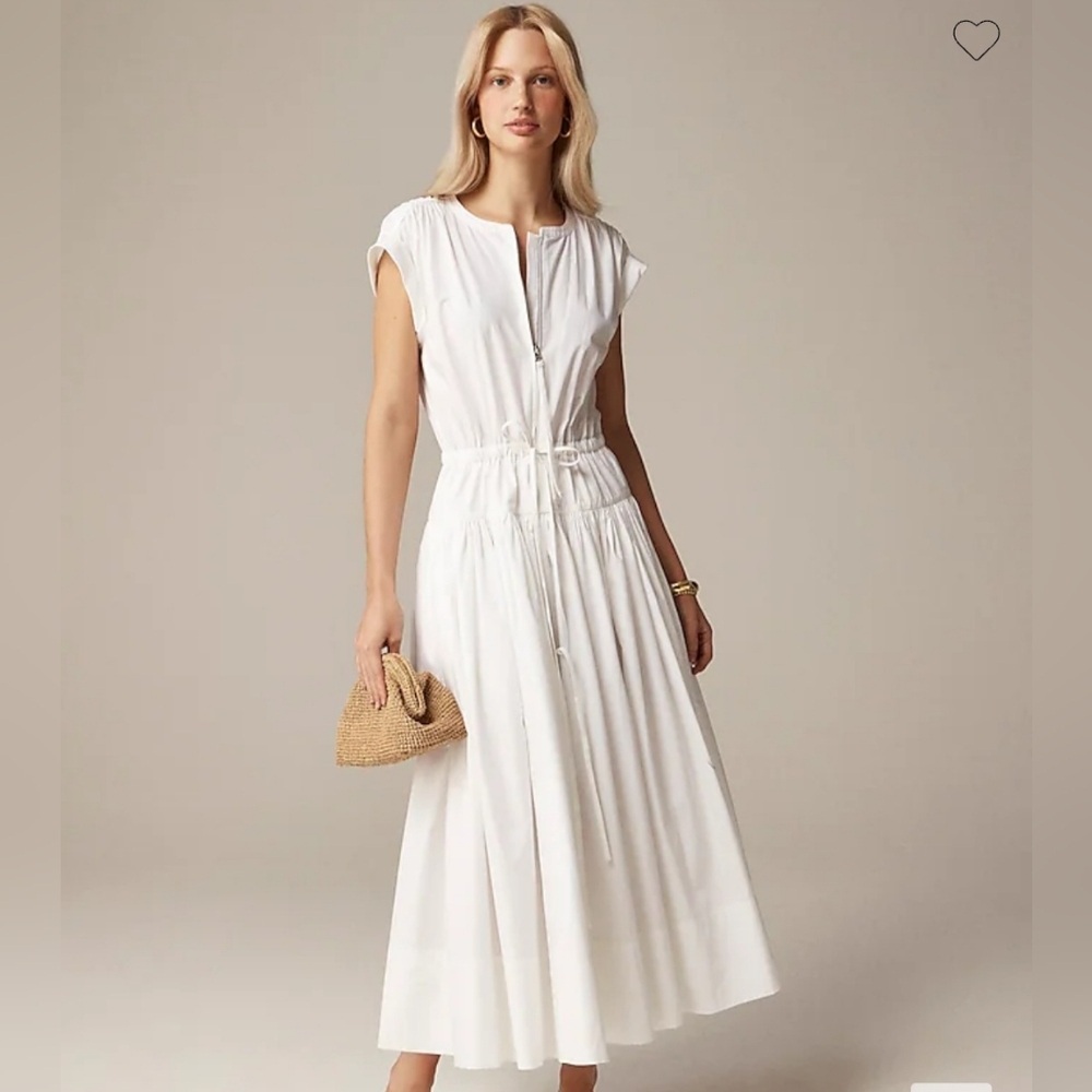 J. Crew 3x White Drop-waist midi dress in cotton poplin